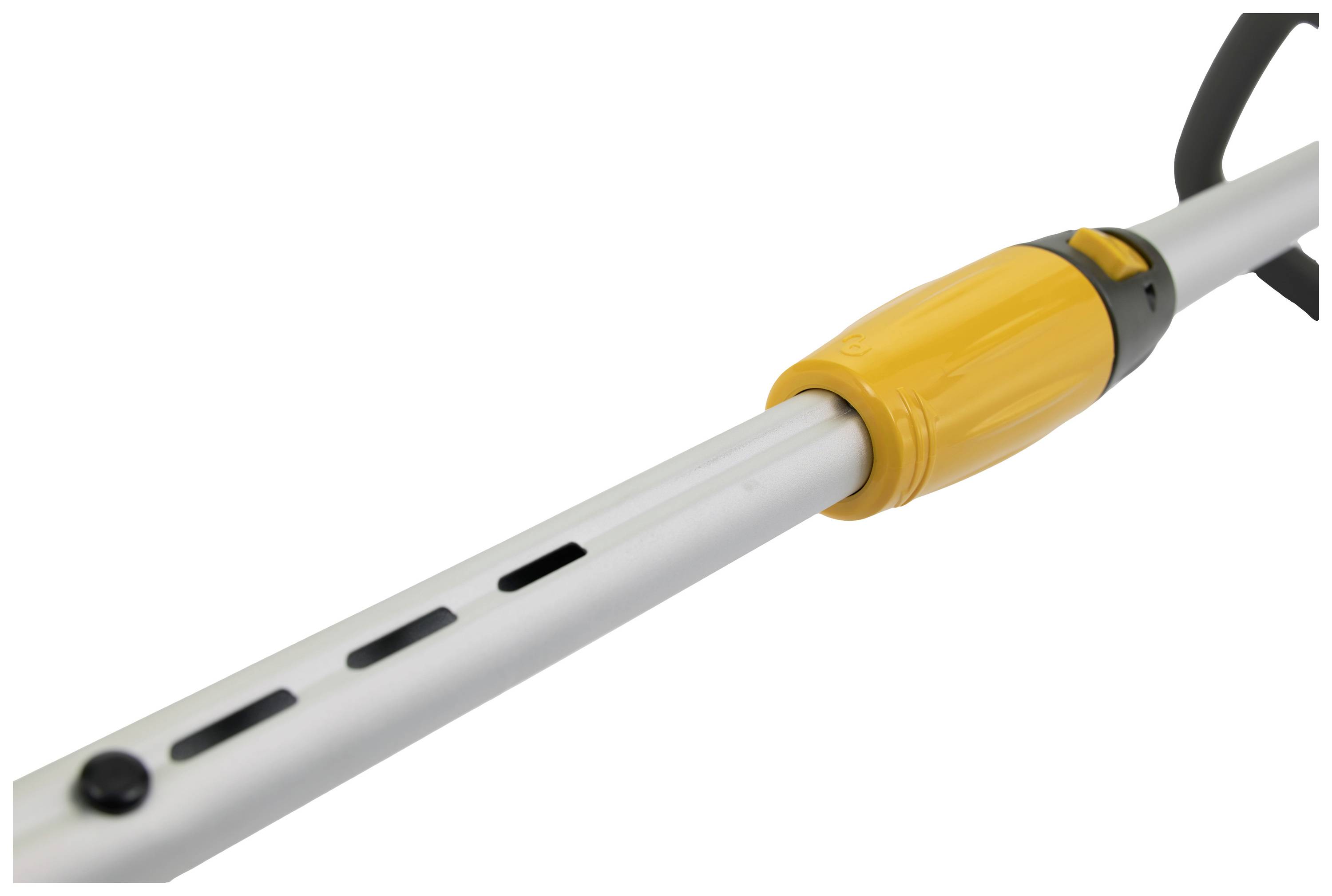 A silver tube with an orange handle, forming part of an adjustable garden tool.