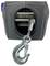Electric winch with robust metal hook, suitable for pulling heavy loads. The hook is attached to a strong steel cable.