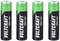 Four rechargeable VOLTCRAFT AA batteries, each 1100 mAh, lined up side by side. Primarily green and black.