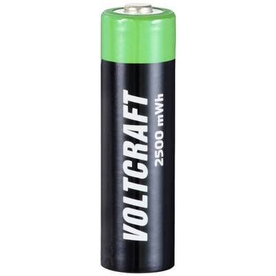 A black battery with a green head. Labelled 'VOLTCRAFT 2500 mWh'.