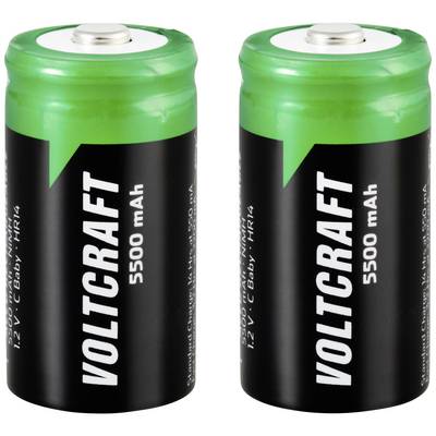 Two green and black Voltcraft batteries with the inscription '5500 mAh'.