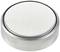 Round button cell with a white, textured surface and silver rim, typically used in small electronic devices.
