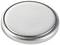 Silver button cell battery with structured surface and smooth edge.