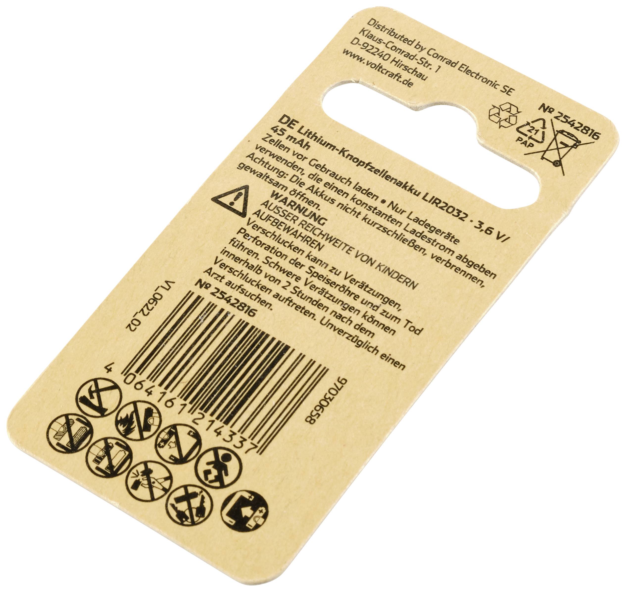 'Warning: Button cell battery can cause serious injury or death if swallowed.' Battery packaging with safety symbols.