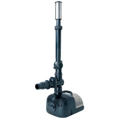 Garden fountain pump with hose connection and long pipe. Suitable for water features and ponds, robust black casing.