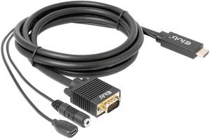club3D HDMI / Jack / USB Micro-B / VGA Adapter cable HDMI-A plug, 3.5 mm jack, USB Micro-B socket, VGA 15-pin plug 2.00 m Black CAC-1712 incl. USB, screwable, gold plated connectors HDMI cable