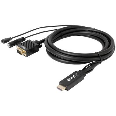 A VGA-to-HDMI cable with an audio jack, used to connect older devices to modern displays.