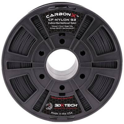 Spool of black 3D printing filament 'CarbonX CF-Nylon' by 3DXTech, reinforced with carbon fibre, weight 500g, from the USA.