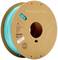 A reel of turquoise 3D printer filament from PolyTerra PLA by Polymaker. The spool and material are biodegradable.