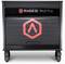 A black cabinet on wheels with the Raise3D Pro2 Plus logo and a red symbol in the centre.