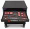 Black drawer system with an open drawer containing foam inserts for organised tool storage.