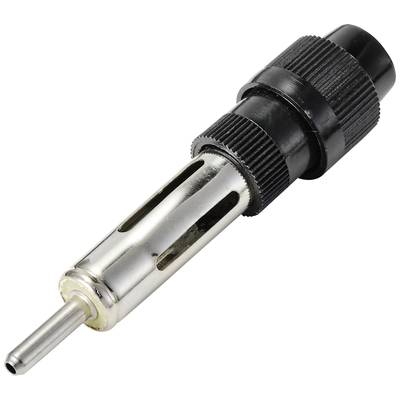 A metal antenna plug with a black plastic housing, typically used for car radios.