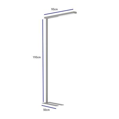 Floor lamp with slender, modern design, height 195 cm, width 95 cm, depth 50 cm.