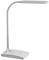 A modern, white LED desk lamp with a flexible, curved neck, rectangular light head and sturdy base. Suitable for desks.
