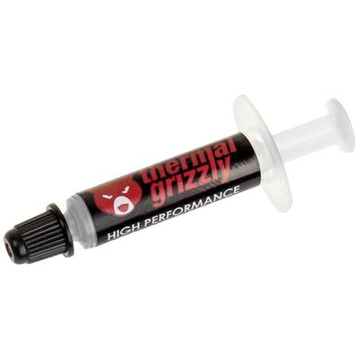 A black-coloured syringe of thermal paste from 'Thermal Grizzly', featuring a red logo. Labelled 'HIGH PERFORMANCE'.