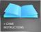 A stylised, blue-illuminated book cover, complemented with the inscription '+ Game Instructions' in the lower left part of the image.