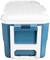 Cool box in blue and white with handle, suitable for keeping drinks cool on trips or while camping.