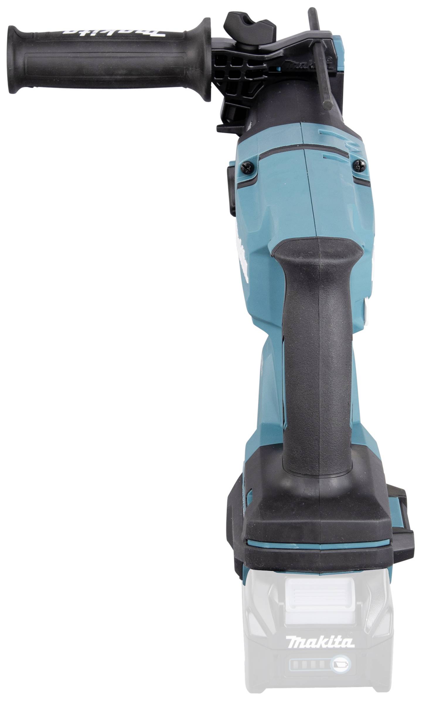 A Makita cordless reciprocating saw with two handles. It is designed in blue and black colours.
