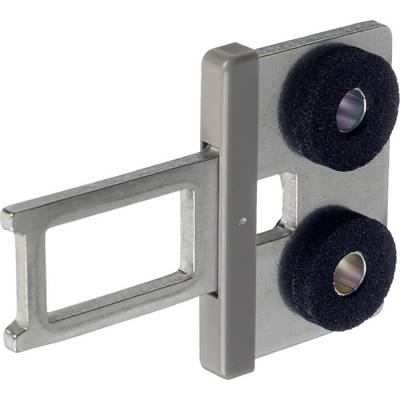 A SIM card ejector adapter with two black rubber covers on the metal clip, used for removing SIM cards from devices.