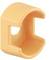 An orange plastic clip for fastening objects, rectangular in shape with rounded edges.