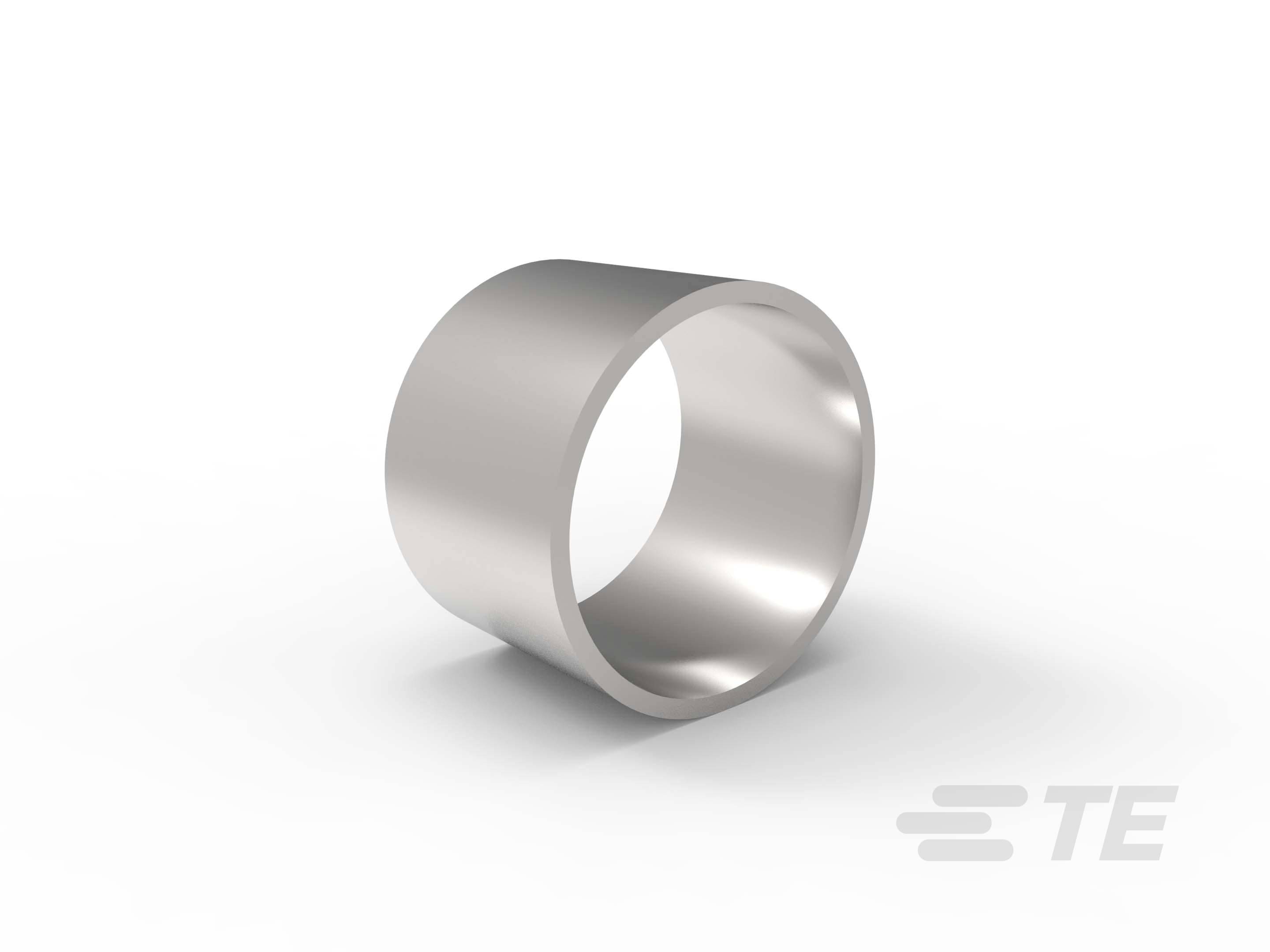 A silver-coloured, cylindrical ring with a matte finish sits on a white surface. A logo is positioned in the bottom right.