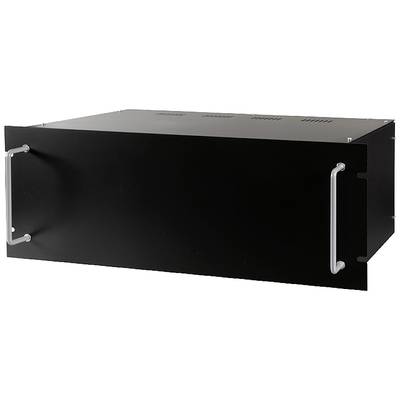 A black rack-mount server chassis with two silver handles on the front, suitable for mounting in a server rack.