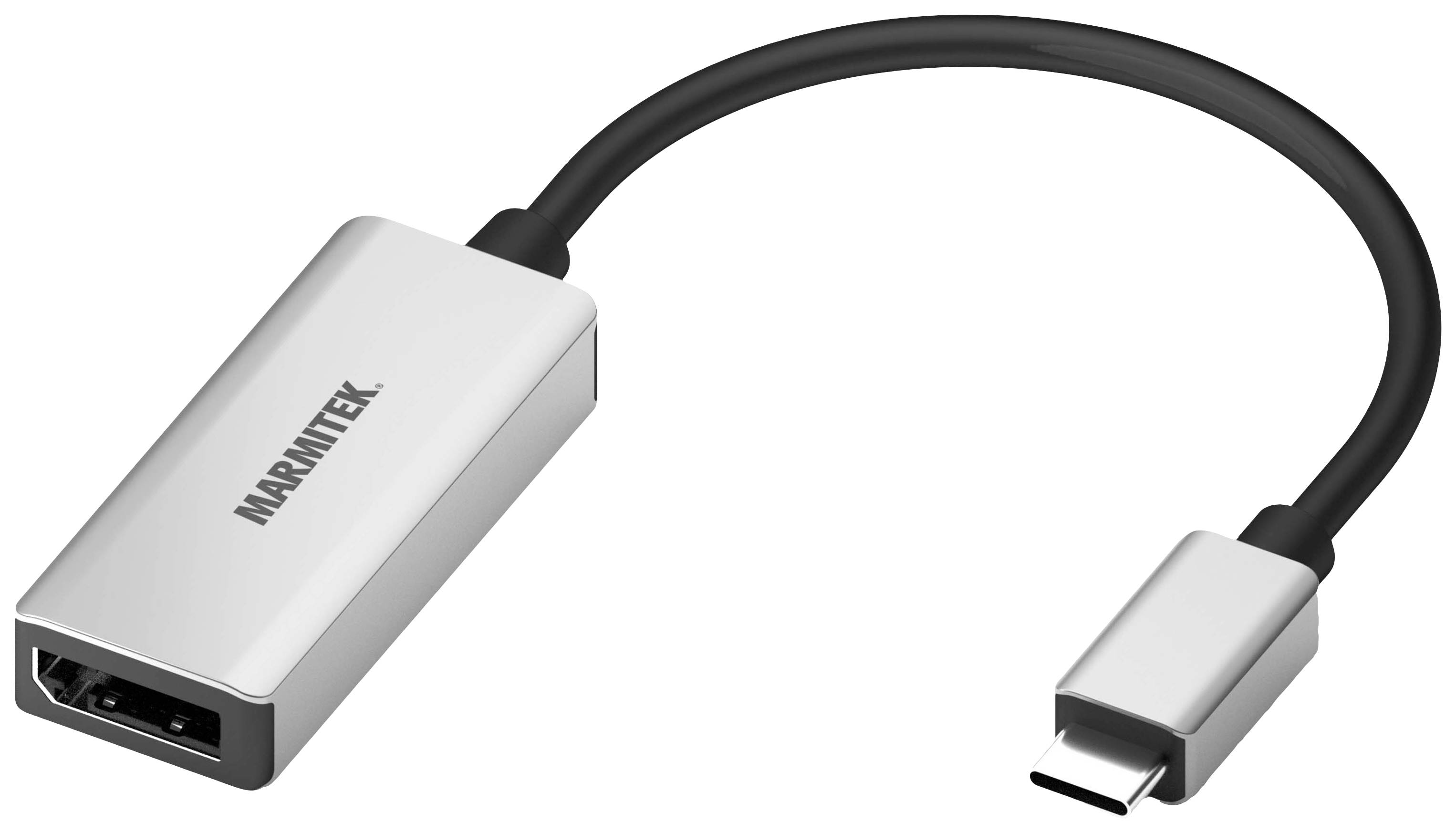 USB-C to HDMI adapter cable with silver casing, suitable for connecting USB-C devices to HDMI displays for audio and video transmission.