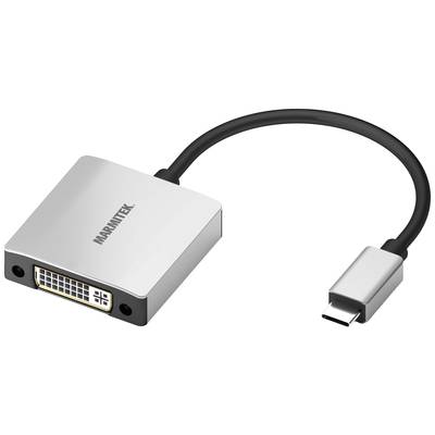 USB-C to DVI Adaptor in Silver, with USB-C plug on the right and DVI socket on the left, suitable for display connections.