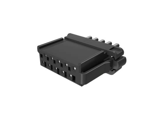 Black, rectangular multi-pin connector, viewed from above. Primarily used in electronic devices.