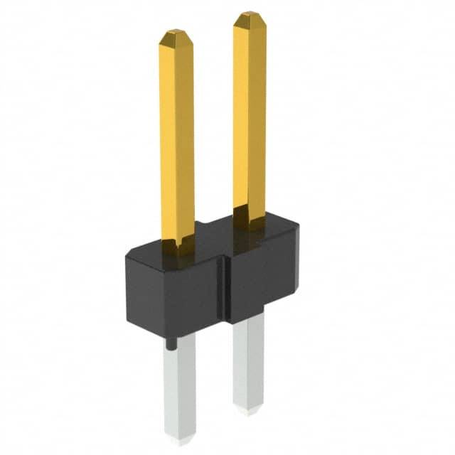 A two-pole, vertical jumper on a white background, commonly used on circuit boards for configuring circuits.