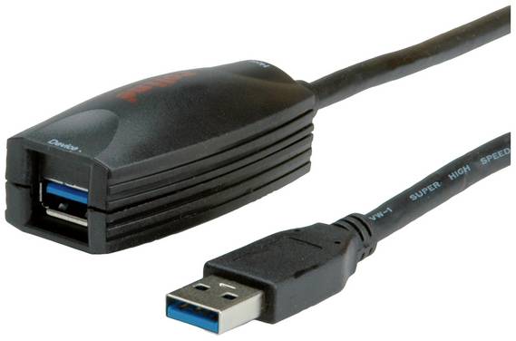 Roline USB cable  USB 3.2 1st Gen USB-A plug, USB-A socket 5.00 m Black Battery / signal amplifier combo 12.04.1096