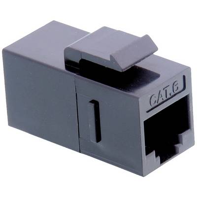 A black Cat6 keystone module jack, suitable for connecting Ethernet cables for network cabling.