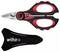 A pair of black and red scissors with a protective cover. The brand name 'Wiha' is visible on both the scissors and the cover.