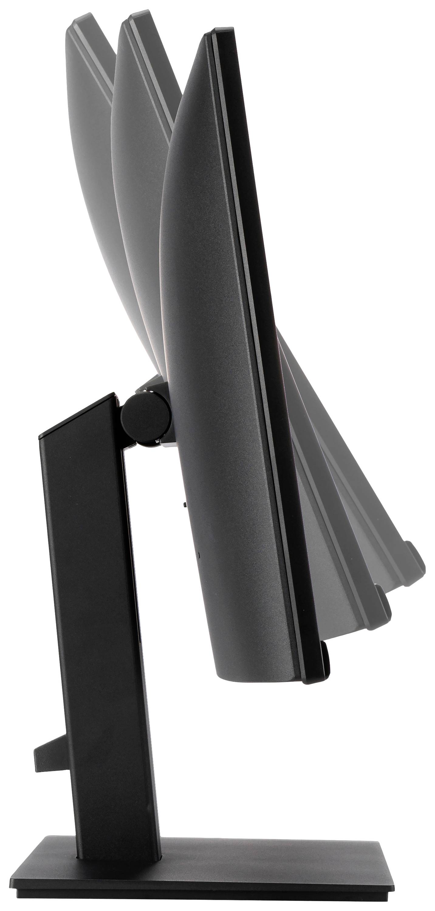 Side view of an adjustable computer monitor shown at various tilt angles.