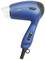 Blue hairdryer by Clatronic with a foldable handle. Inscription reads 'Travel 1500 W'. Suitable for travelling.