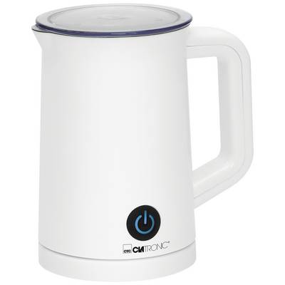 White electric kettle with handle and on/off switch, by Clatronic.