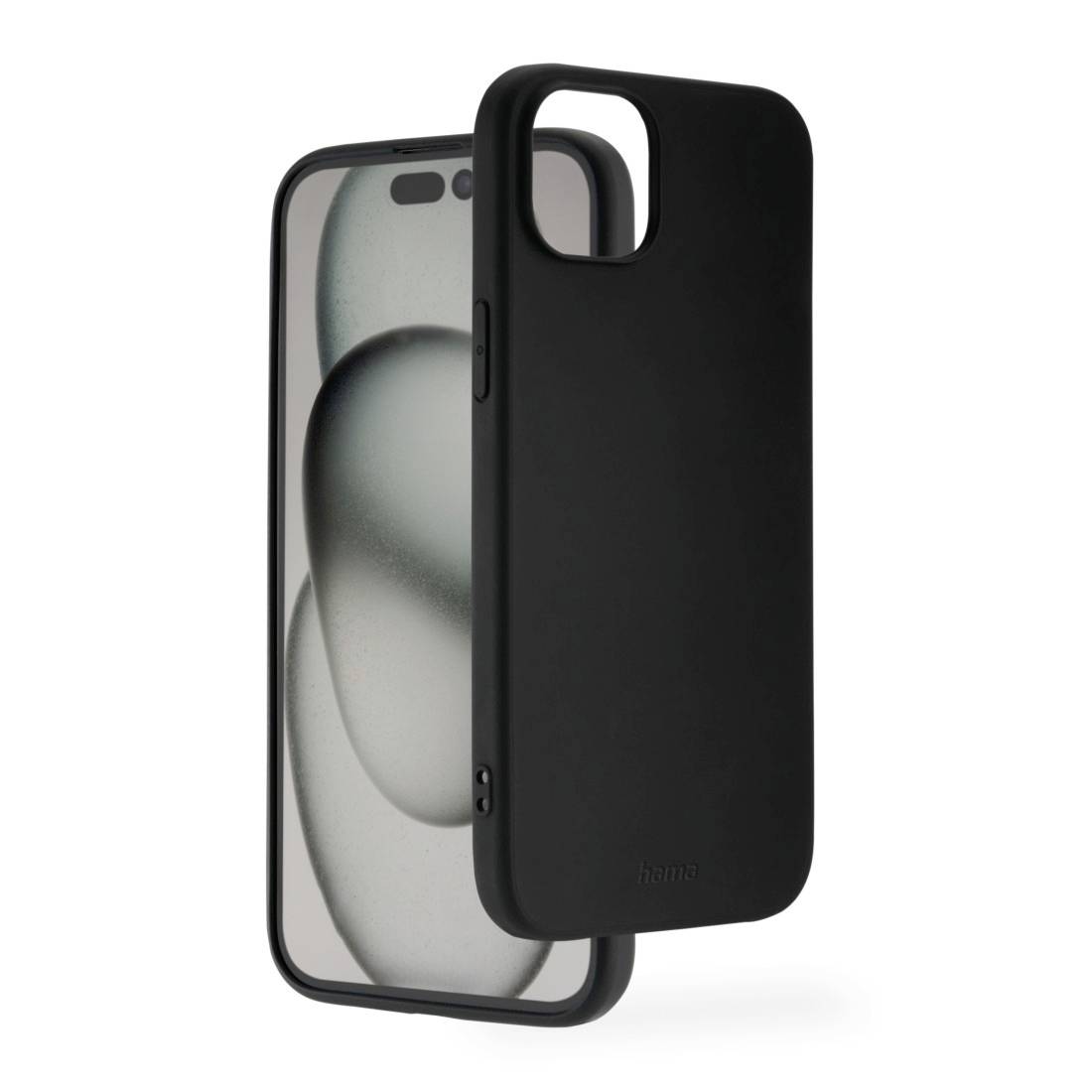 Black mobile phone case, suitable for a smartphone. The case is attached to the back of the phone and features a simple, elegant design.