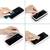 A hand cleans a smartphone with a cloth. Afterwards, protective films are applied and air bubbles are removed.