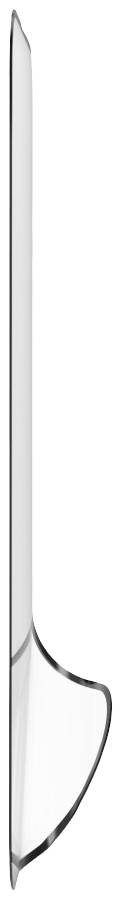 A transparent, elongated plastic component viewed from the side, resembling a wing.