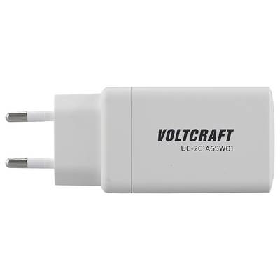 White USB power adapter with European plug. Marking: 'Voltcraft UC-2CIA65W01'.