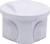 White, round plastic box with several round, wavy details on the sides.
