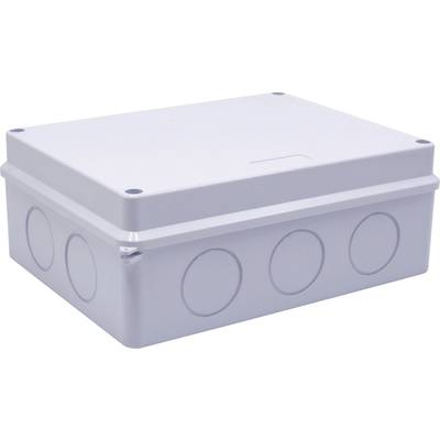 A grey, rectangular electronic enclosure. It features pre-punched openings on the sides for cable routing.