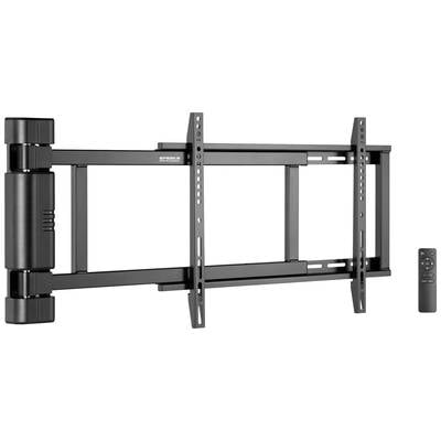 Swivel TV wall mount with remote control, allowing flexible positioning of the television on the wall.