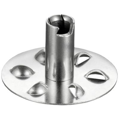 Metal fitting with a cylindrical shaft and round base, equipped with multiple convex punch-outs, suitable for mounting.