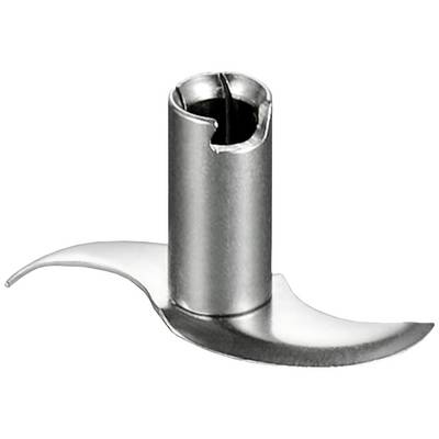 A silver metal knife with two curved, sharp blades, most likely a blade for a kitchen mixer or food processor.