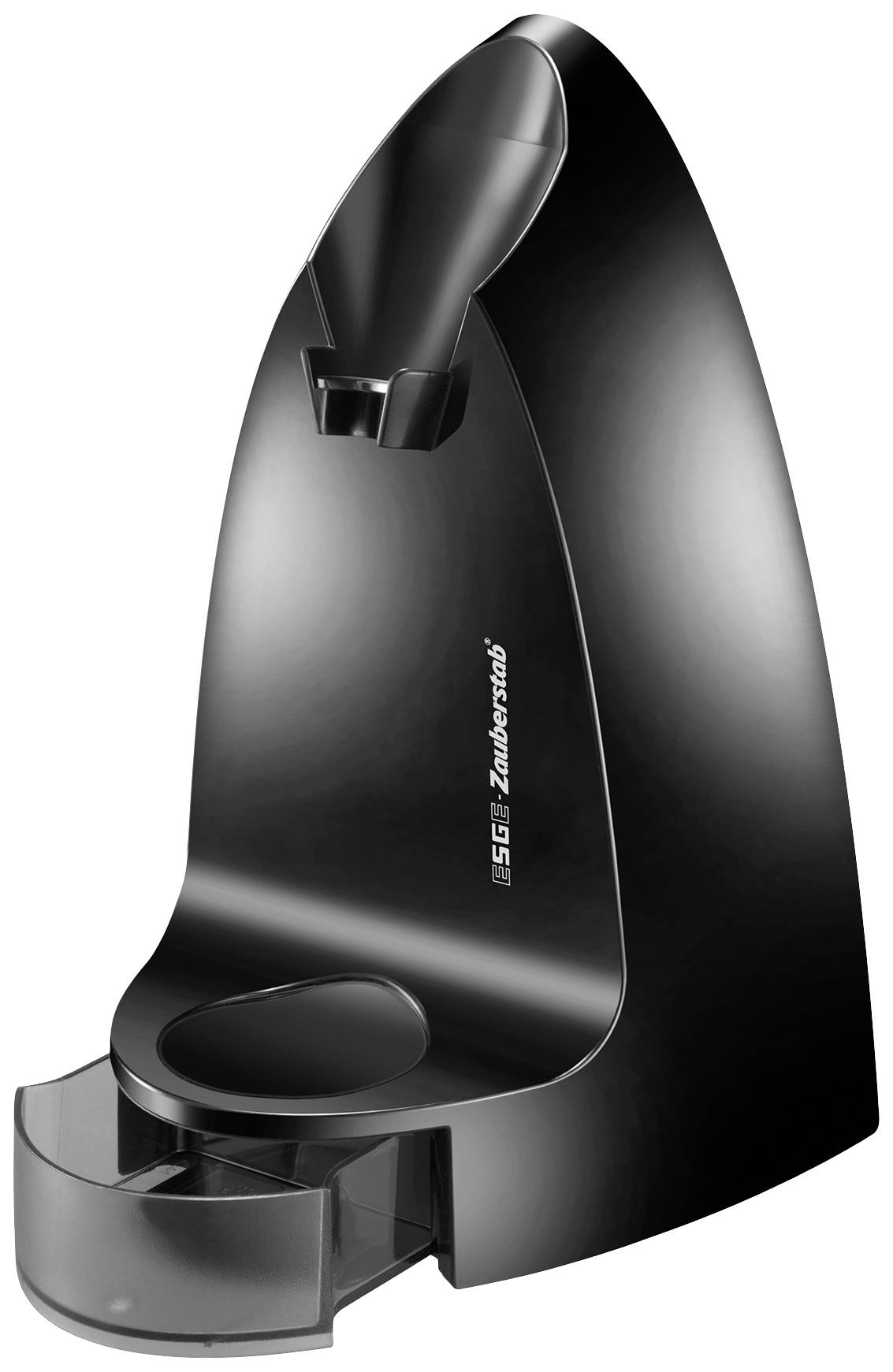 Black, modern coffee machine stand with integrated collection tray underneath. Elegant design for the kitchen area.