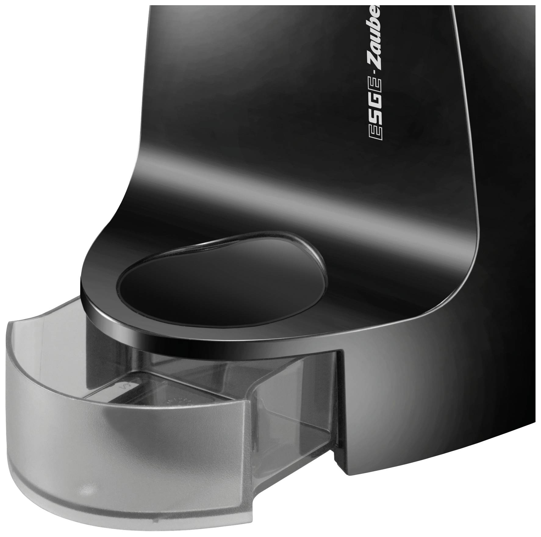 Black kitchen machine with a rounded design and a transparent container. The brand name 'ESGE-Zauberstab' is displayed on the side.