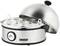 Stainless steel egg boiler with open lid and space for up to seven eggs. 'UNOLD' brand name on the front.