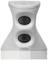 A white mixer handle with two vertically arranged black buttons. The top surface shows easily recognisable push buttons.