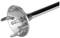 A silver tool with a round, disc-shaped base and several short, curved prongs, possibly a whisk.